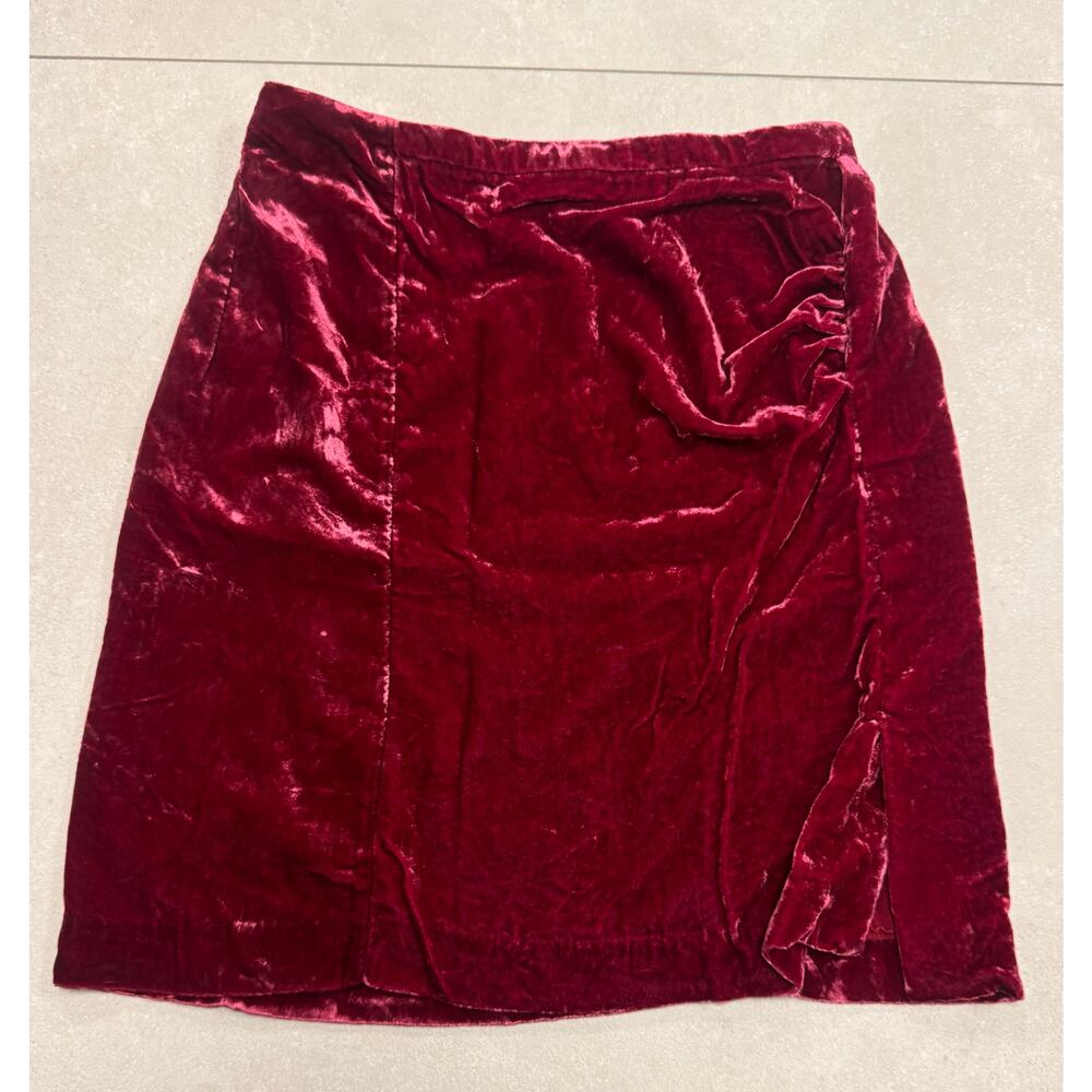 Anthropologie Velvet Red Ruched Skirt w/ split - Some wear